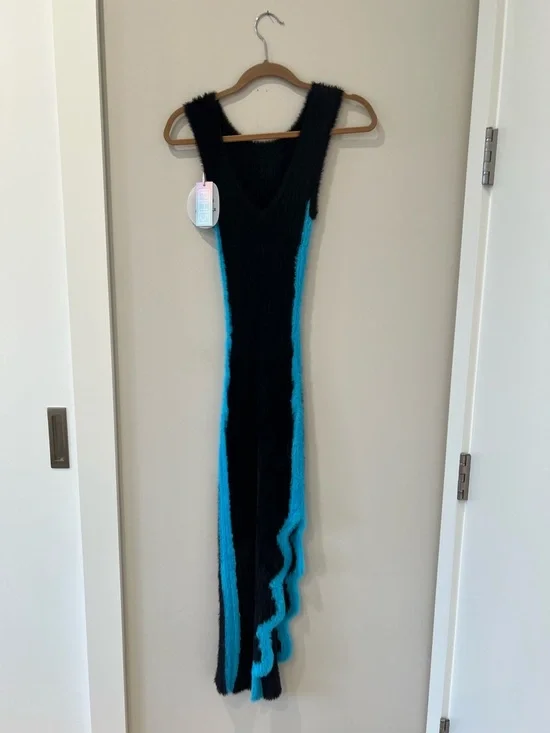 NWT PH5 Faux Fur Reversible Ribbed Midi Dress with Blue Wave Trim - Picture 7 of 9